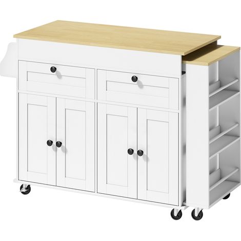 Îlot Cuisine Mobile Extensible Isidoro Blanc Rangement Pratique Style Moderne 70 kg (1/5)