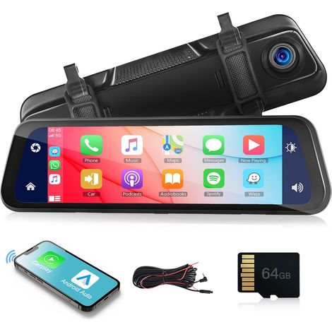 Cámara de salpicadero con visión trasera, Apple CarPlay inalámbrico, Android Auto y Bluetooth, pantalla táctil de 9,66 pulgadas, cámara frontal, cámara de visión trasera, control por voz/transmisor FM (1/4)