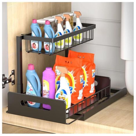 BUNTHAUS Étagère de rangement pour cuisine/salle de bain, étagère coulissante à double niveau. (1/4)