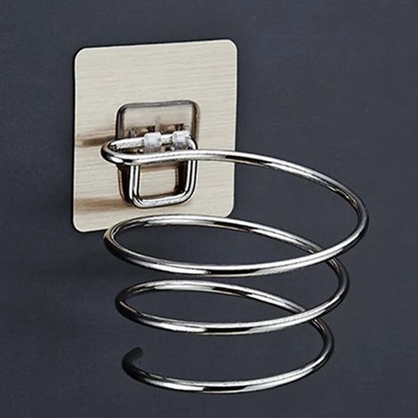 (Style 1) Support pour sèche-cheveux, organisateur de sèche-cheveux mural adhésif sans clous ni perçage, support spiralé en acier inoxydable pour salle de bain (1/5)