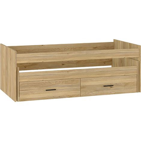 Lit gigogne avec 2 tiroirs coloris chêne Mauvella - Longueur 195,20 x profondeur 98 x hauteur 48,50 cm (1/5)
