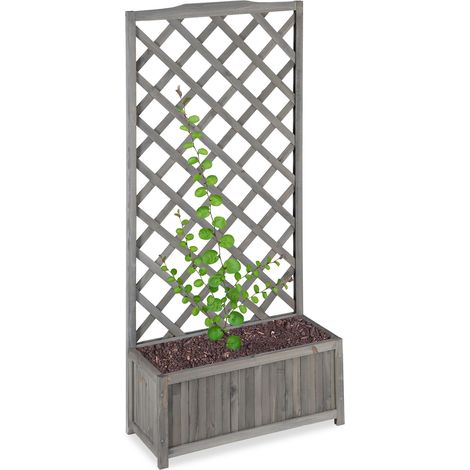 Relaxdays Enrejado de jardín con macetero, Madera de abeto, 35 L, 150 cm, Gris (1/5)