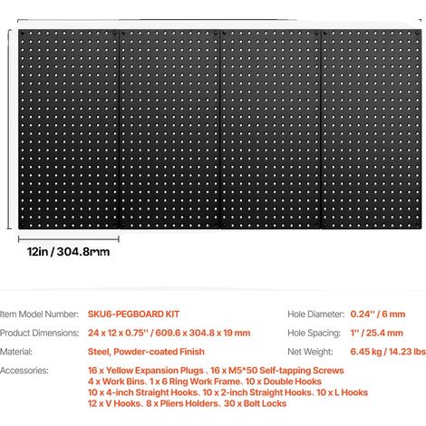 Panneau en pegboard, construction métallique, haute capacité de charge, 4pcs (1/2)