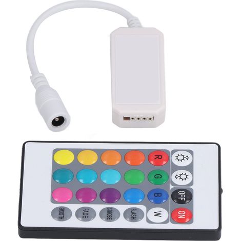 Télécommande LED 24 touches intelligente 4 broches 2,4 GHz RGB IR sans fil avec autocollant de connexion pour Android et OS X (1/5)