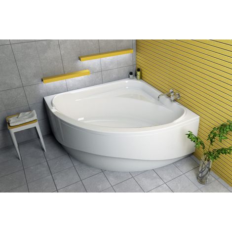 ECOLAM Baignoire d'angle Standard Polimat 140x140cm + tablier pieds siphon + silicone Set complet (1/5)