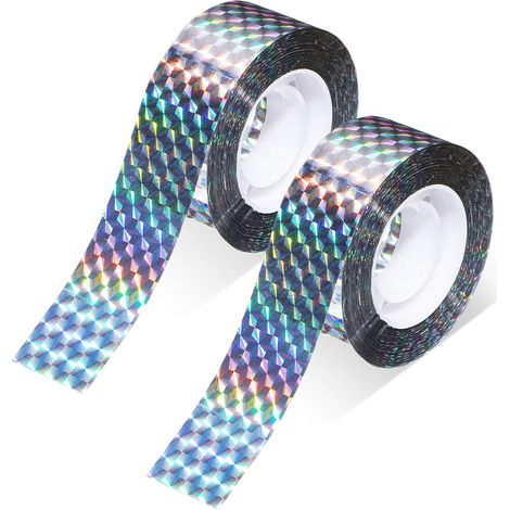 Lot de 2 rouleaux de ruban holographique répulsif pour pigeons et oiseaux dimensions 2,5 cm x 80 m double face découpable pour jardin balcon arbres fruitiers et protection contre les oiseaux (1/5)