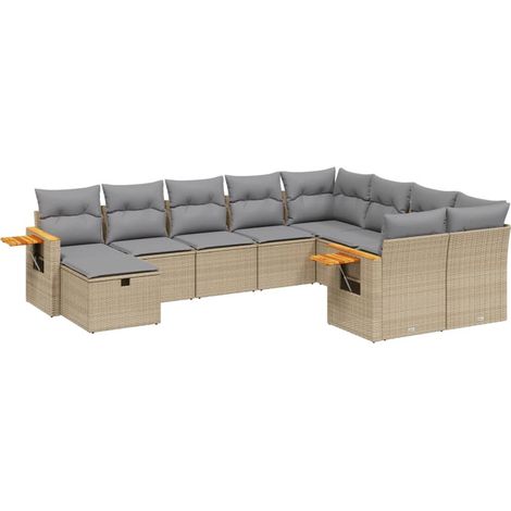Juego de sofás jardín con cojines beige 10 pzas ratán sintético vidaXL (1/5)