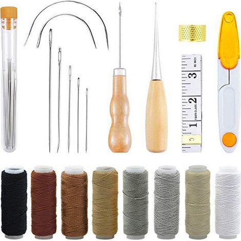 31 pièces de fil ciré pour cuir, outils de couture DIY, accessoires de couture à la main, aiguilles à coudre le cuir, la moquette et la toile. (1/5)