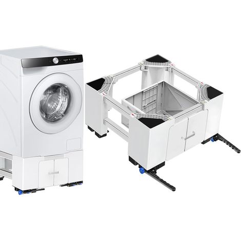 Universel Support pour Lave-Linge avec Tiroir et Roulettes  Anti-Vibration Réglable(42-69cm) Socle Machine a Laver avec Frein pour Lave-Linge et Sèche-linge Charge Admissible 400 kg (1/5)