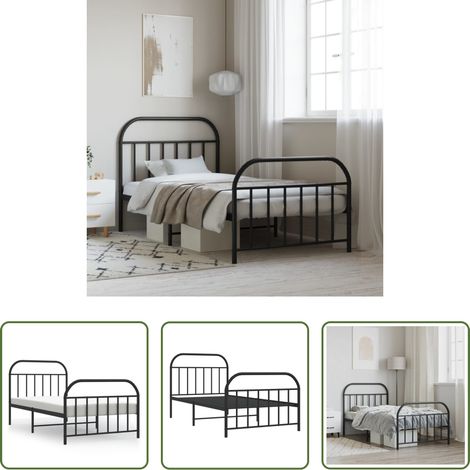 vidaXL Lit avec tête et pied - Cadre de lit métal sans matelas avec pied de lit noir 107x203cm (1/5)