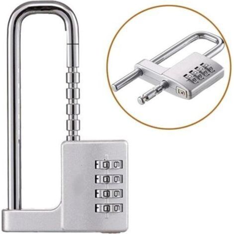 4 chiffres Cadenas à combinaison, cadenas à combinaison à, corps de 64 mm de large, anse longue rétractable en acier inoxydable de 9,7 cm, convient pour l'extérieur, l'école, la gym, les cas (1/5)