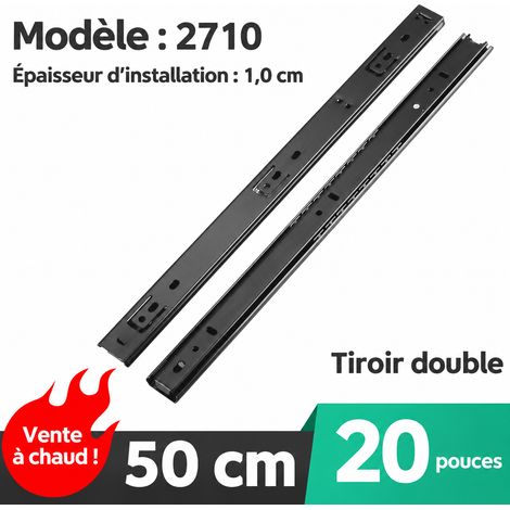 Glissières de tiroir à billes 2 sections 27 mm 50 cm acier noir 2710 20 50cm réf 1 kg – Livraison gratuite