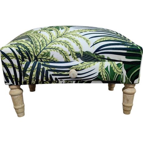 Palm Leaf Footstool with Drawer - Fabric - L25 x W45 x H28 cm