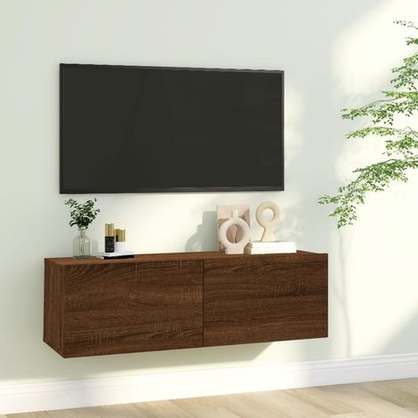 Meuble TV 2 Tiroirs : 100 X 30 X 30 Couleur Chêne Foncé. A suspendre au mur (1/5)
