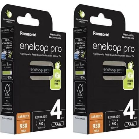 Panasonic Batterie Pile Ricaricabili 8 mini stilo AAA Eneloop Pro 930mAh 4HCDE/4BE - PA026