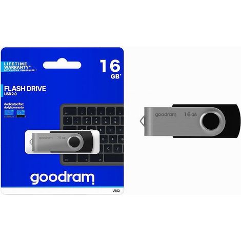 TRADE SHOP - Pendrive Chiavetta Usb Uts2 16 Gb Usb 2.0 Tipo A Girevole Nero Argento Uts2-16gb -