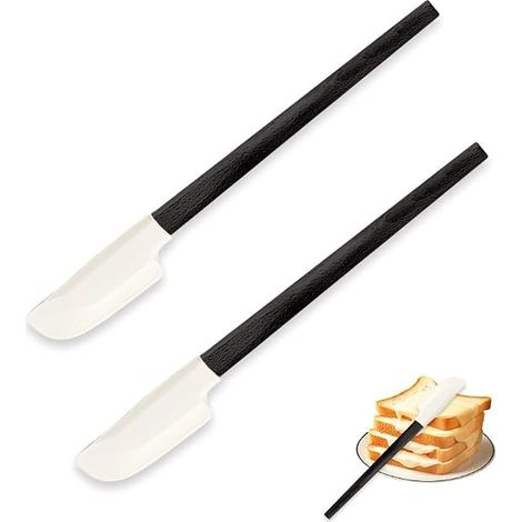 2 Pièces Spatule Silicone, Maryse Patisserie et Cuisine, Pour Bocaux Petits et Préparations Délicates, Manche Bois 23 cm Noir (1/2)