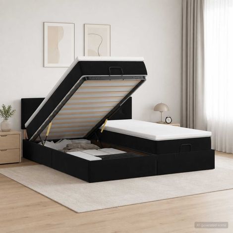 vidaXL Lit coffre avec matelas et LED Noir 200 x 200 cm Velours (1/5)