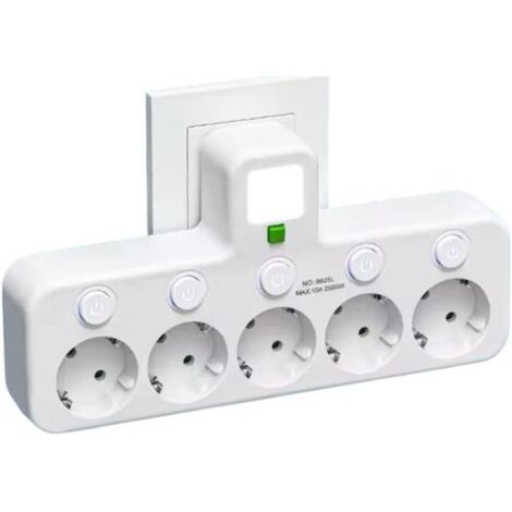 Multiprise Murale avec 5 Prises EU, Interrupteurs Individuels (5 Prises Blanc)