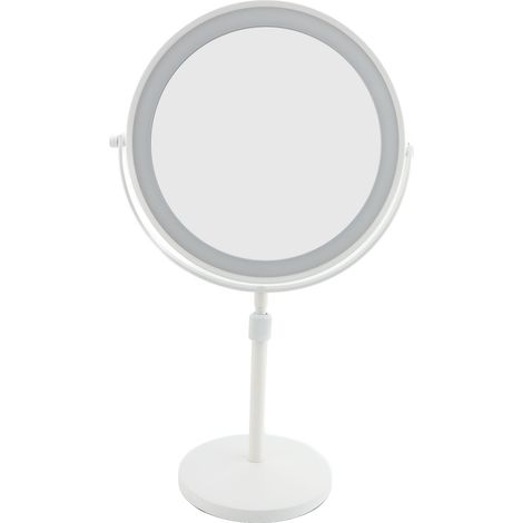 Specchio per il trucco illuminato da 22 cm, regolabile in altezza, specchio ingranditore a doppia faccia con 3 luci LED bianche 10X. (1/2)