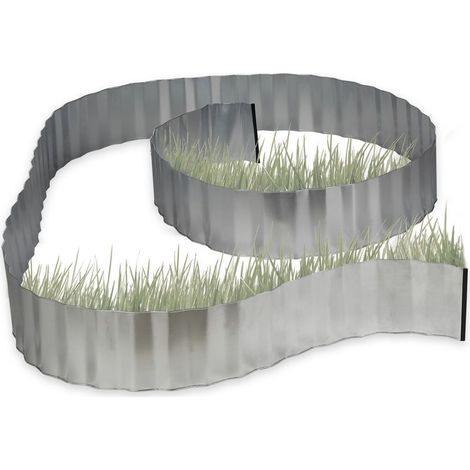 Bordure de jardin en métal galvanisé 5 m x 16 cm Protection contre les mauvaises herbes Flexible et souple Couleur gris argenté (1/5)