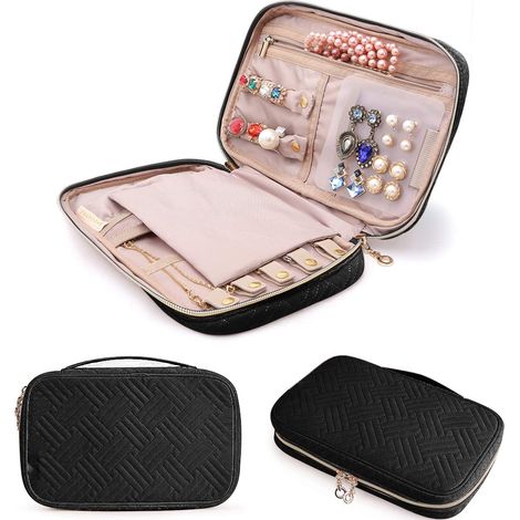 Boîte à bijoux de voyage portable pour colliers, boucles d'oreilles, bagues, broches et bracelets (1/5)