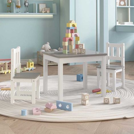 vidaXL Ensemble de table et chaises enfants 3 pcs Blanc et gris MDF (1/5)