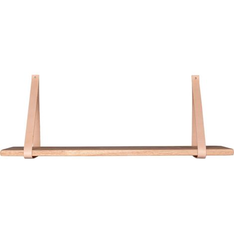 Étagère murale en bois naturel avec lanières en cuir marron 120 x 20 cm (1/4)