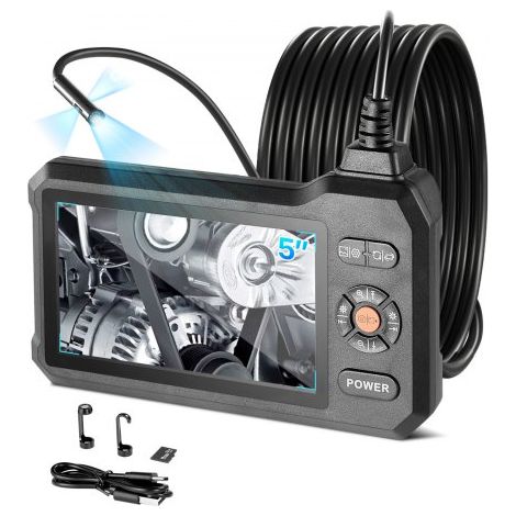 Triple Lens Endoskopkamera mit 5 Zoll Bildschirm, 3000mAh Akku Inspektionskamera mit 5m Kabel 8X Zoom 180° Bildrotation IP67 Wasserdicht, 8mm Industrie Endoskop mit Licht für Auto Rohre Abfluss (1/5)