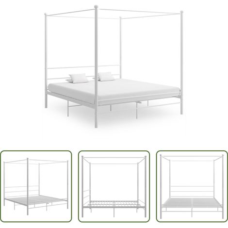 Rideau de lit - Cadre de lit à baldaquin sans matelas blanc métal 180x200 cm (1/5)