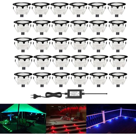 10 Spot LED Eclairage Extérieur Encastrable Sol Terrasse Bois,45mm Spots Encastré Extérieur Fait en IP67 DC12V 1W Avec Alimentation EU Pour Jardin Escalier Patio RGB (1/5)