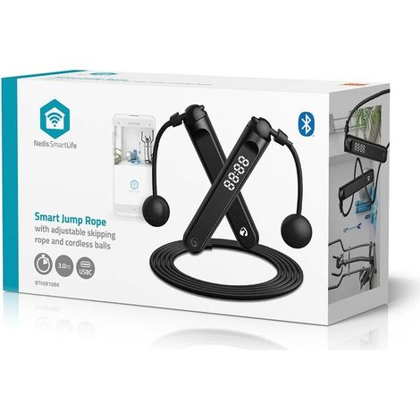Nedis SmartLife Springseil / Bluetooth® / Dualer Hall-Sensor / LED / PVC / 3.00 m / Akku-Bälle / Beutel mit Kordelzug / Schwarz