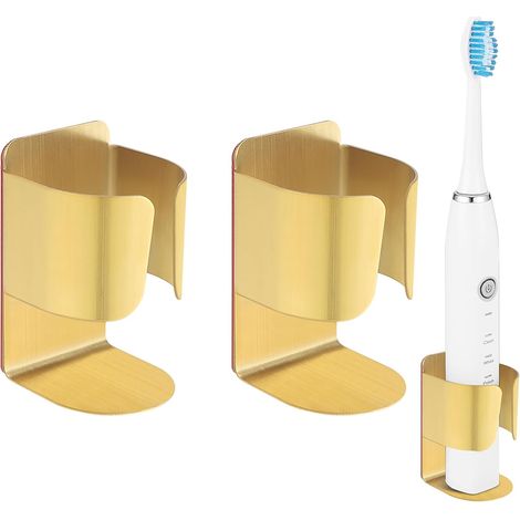 Lot de 2 - Porte-brosse à dents - Support mural - Acier inoxydable 304 auto-adhésif pour salle de bain - Doré - 4,2x7cm (1/5)
