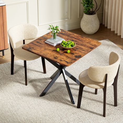 Mesa auxiliar 80x80x75 cm marrón en tablero de partículas con patas metálicas en X y pies ajustables (1/5)