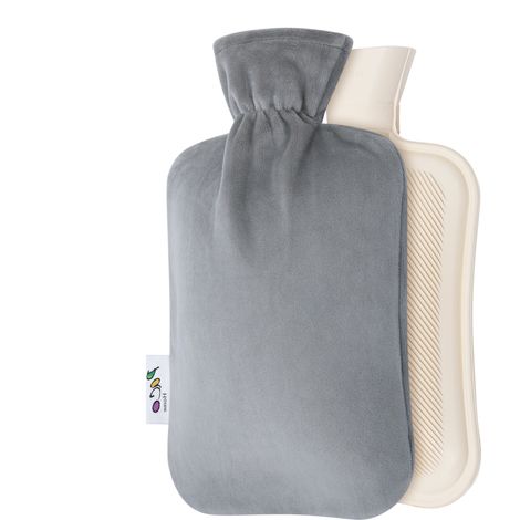 Paco Home Wärmflasche Bezug Fleece Groß 2L Bettflasche Strickbezug Kinder Erwachsene Weich Grau 1, 2 Liter