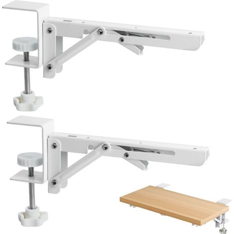 Extension Bureau,Support Clavier, Ergonomique Extension de Bureau Réglable,Support Clavier Ordinateur sans Percer Fixé Facilement,Support Clavier Souris avec Vis,8 Pouces,2 Pièces(Blanc)