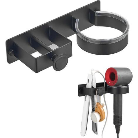 Support Seche Cheveux, sans Percage Support Lisseur,Support Seche Cheveux Mural, Inoxydable Porte Seche Cheveux,Porte Seche Cheveux Mural pour Hôtel (1/5)