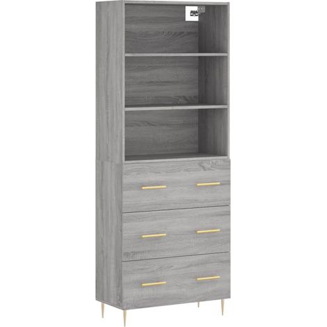 Credenza cassettiera cassettiera mobile contenitore organizer cucina soggiorno soggiorno alto Sonoma 69,5 x 34 x 180 cm pannelli compositi grigio 020035604