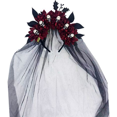 Irovami Bandeau en maille avec fermoir en forme de crâne pour Halloween - Accessoire de coiffure fleuri pour les fêtes et déguisements de fantômes (1/5)