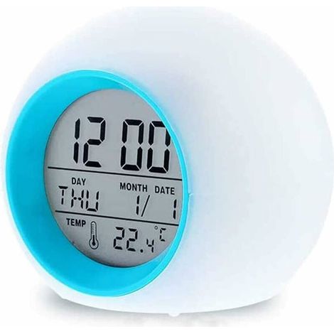 royaluxe - Réveil pour enfants, nouvversion réveil numérique avec 7 couleurs changeantes veilleuse et 6 sons de nature d'alarme en option, avec calendrier de température, meilleure horloge numérique p (1/3)