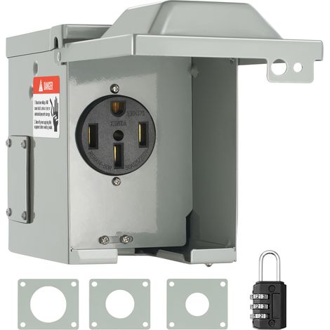 VEVOR Caja de toma de corriente para RV de 50 A, 125/250V, caja de receptáculo para RV cerrada con cerradura para exteriores, panel electrico resistente a la intemperie NEMA 14-50R, para autocaravana