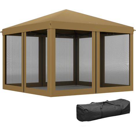 3 x 3 m Pop Up Gazebo, 420D Garden Tent Canopy with Removable Mesh Sidewall Netting, Carry Bag for Garden Patio Outdoor, Khaki