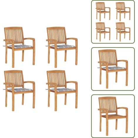The Living Store Stapelbare Gartenstühle mit Kissen 4 Stk. Massivholz Teak - Holzstühle (1/5)