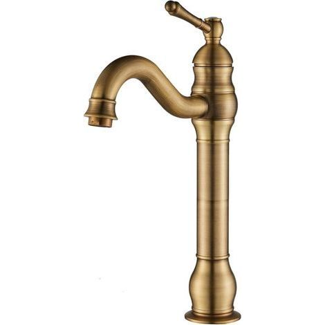 Robinet de lavabo de salle de bain pivotant à 360° en bronze vintage, mitigeur à levier unique, bec haut, eau chaude et froide en option, bronze (1/5)