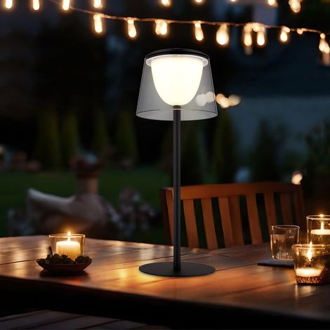 Lampe de table LED Lampe de table intérieure Extérieur Lampe de balcon Batterie fumé Touchdimmer USB, métal, 1,8W 150lm blanc chaud, DxH 13x34 cm (1/5)