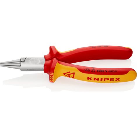 KNIPEX 22 06 160 Pinza a becchi tondi isolati con manici rivestiti in materiale bicomponente, collaudati VDE cromata 160 mm (1/3)