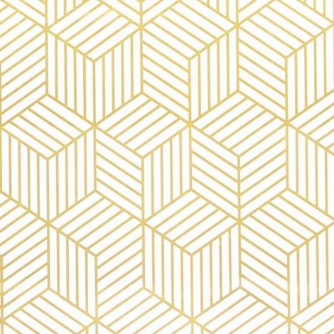 Papier peint autocollant à rayures géométriques de l'hexagone doré - Papier peint autocollant - Pour meubles - Doré et blanc - 45 x 500 cm - Papier cadeau de Noël (1/5)