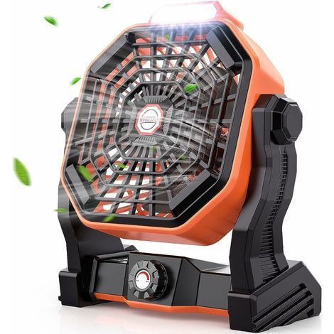Ventilador de camping recargable con luces LED ajustables, ventilador de mesa silencioso con rotación de 270°, ventilador de mesa con control de velocidad e indicador de batería LO-Ron. (1/5)