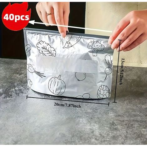 Lot de 40 sacs de conservation alimentaire réutilisables en aluminium (avec fermeture zippée)—Hermétiques, antifuites et anti-odeurs (1/4)