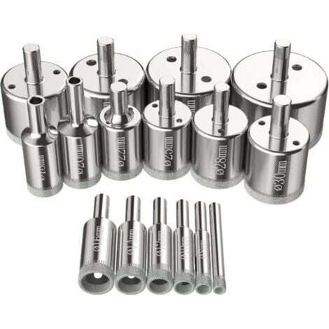 Scies-cloches 16 pcs, Foret Diamant Scie Cloche 6-50 mm Outils de perçage en verre trous scies kit pour acier au carbone, perceuse en verre, céramique, porcelaine, carrelage, marbre (1/4)